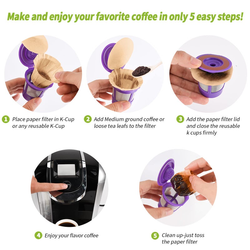 RUOYING Unbleached K cup Disposable Paper Filters with Lid for Reusable K Cup Filters, K Cup Reusable Coffee Filters, Fits All Keurig Single Serve Filter Brands - Image 5